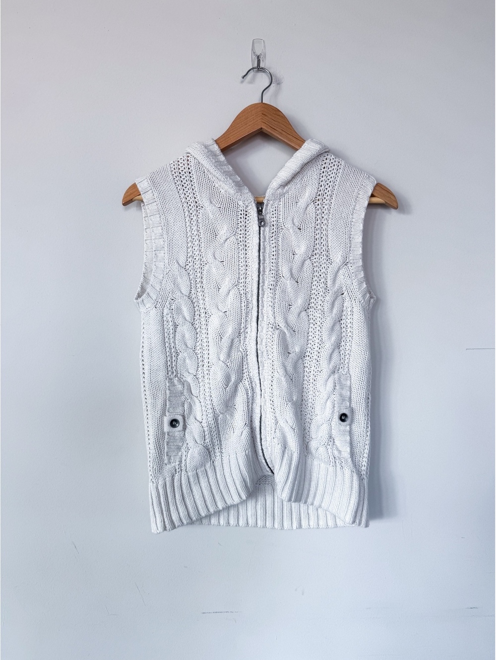 VTG Y2K White Knit Full Zip Vest Coquette Cottagecore Twlight Cozy